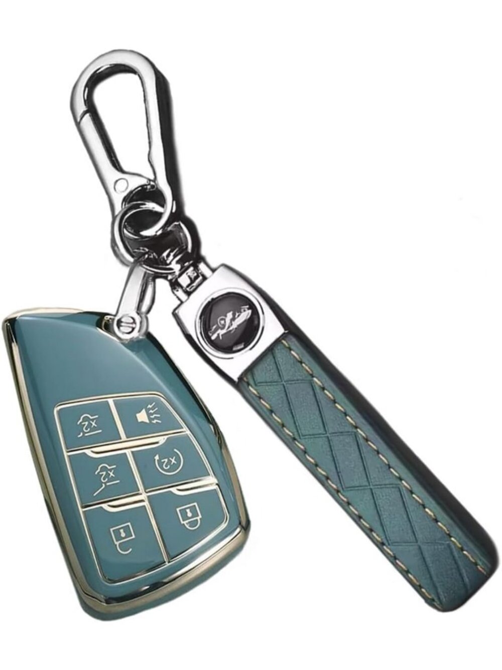 Stylish Green & Gold Key Fob Cover with Keychain for Chevy GMC Hummer EV